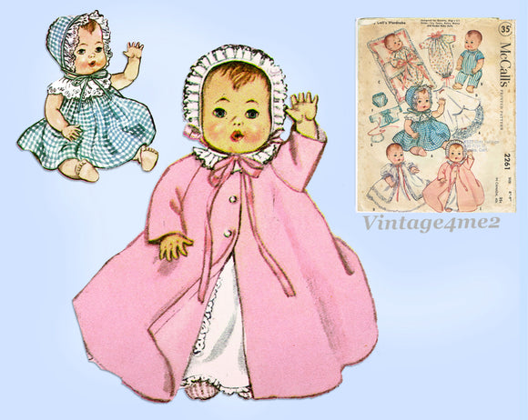1950s Vintage McCalls Sewing Pattern 2261 Uncut Betsy Wetsy Size 8-9 Inches  Baby Doll Clothes