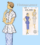 New York 929: 1950s Uncut Misses 2 Piece Peplum Dress 32B Vintage Sewing Pattern