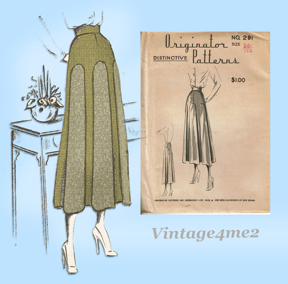 1940 50s Very Rare Originator Pattern 291 Amazing Designer Skirt  Sz 14- 26W