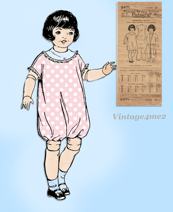 Pictorial Review  2471: 1920s Rare 16 Inch  Doll Clothes Vintage Sewing Pattern