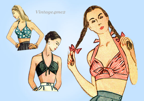 1940s Vintage Simplicity Sewing Pattern 1624 Misses Set of Bra & Halter Tops MED