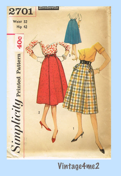 Simplicity 2701: 1950s Uncut Misses Slenderette Skirt 32W Vintage Sewing Pattern