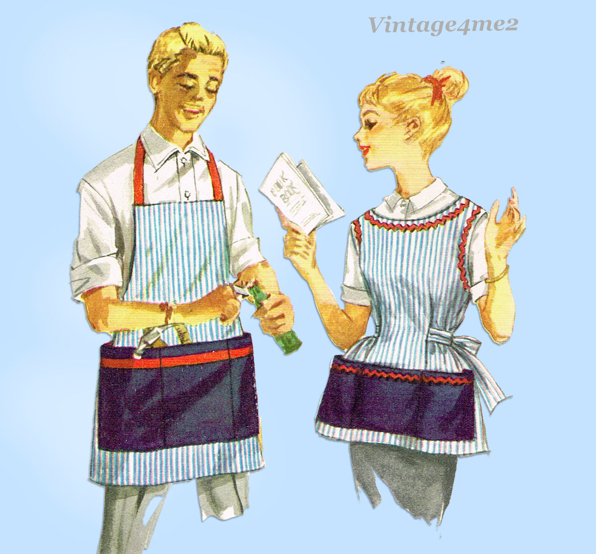 1960s Vintage Simplicity Sewing Pattern 3206 Easy His & Hers Apron