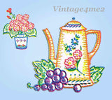 1940s Vintage Vogart Embroidery Transfer 273 Uncut Fruit Tea Towel Kitchen Set