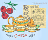 1950s Vintage Vogart Embroidery Transfer Set Uncut Fruit & Dish Tea Towel Motifs