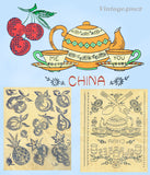 1950s Vintage Vogart Embroidery Transfer Set Uncut Fruit & Dish Tea Towel Motifs