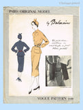 1940s Vogue Paris Original 1110 Uncut Balmain Dress 30 B Vintage Sewing Pattern