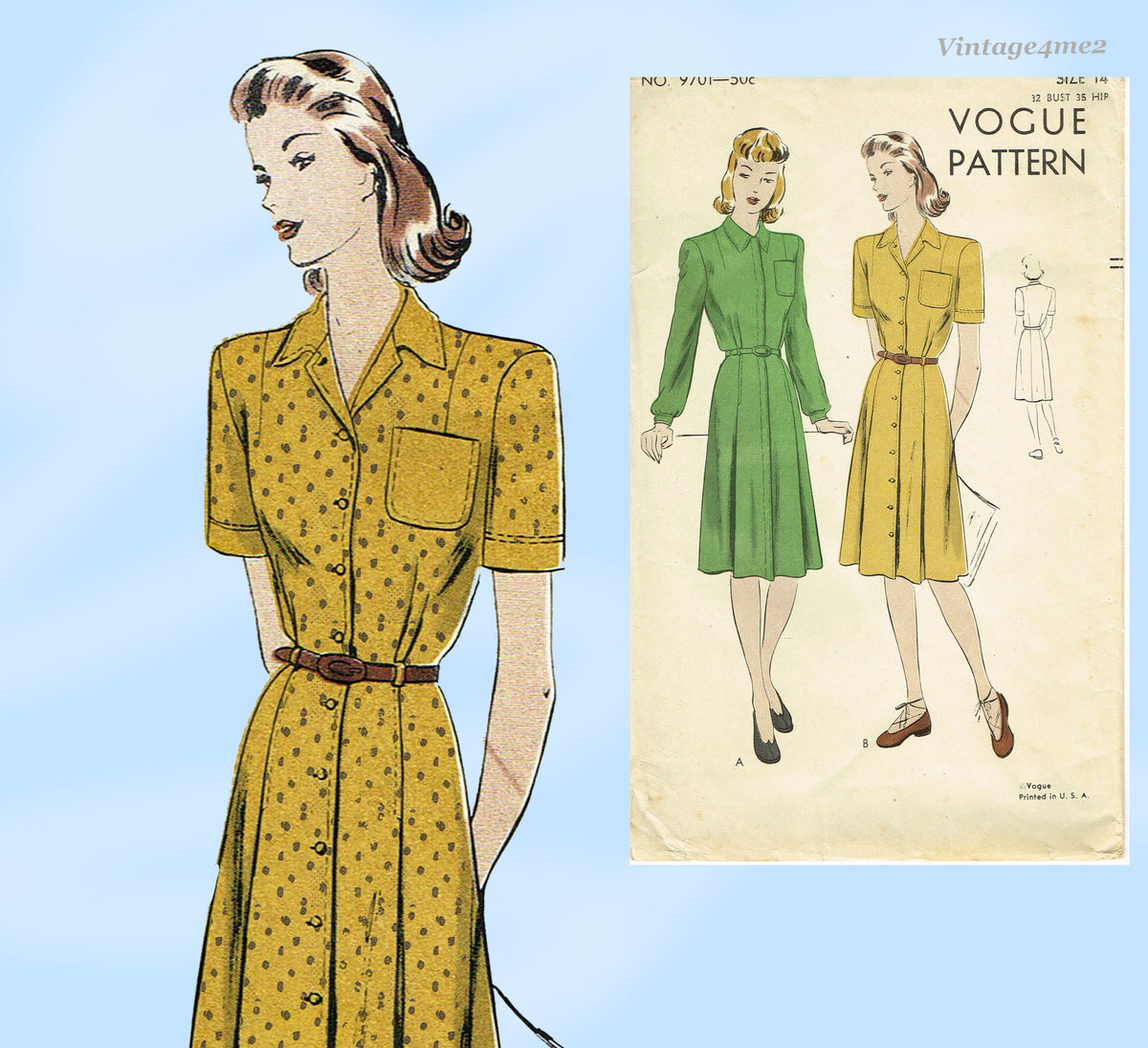 1940s shirt dress pattern Vintage 1940s CLASSIC Shirtwaist Dress Pattern SIMPLICITY 2617 Two Design Versions Bust 32 Vintage Sewing Pattern