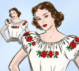 1940s Mail Order Sewing Pattern 2171 Uncut Misses Peasant Blouse Size 32 34 36 B