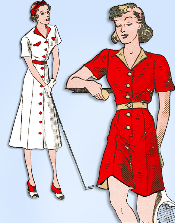 1930s Original Vintage Mail Order Pattern 3001 Uncut Sporty Dress & Playsuit 32B - Vintage4me2