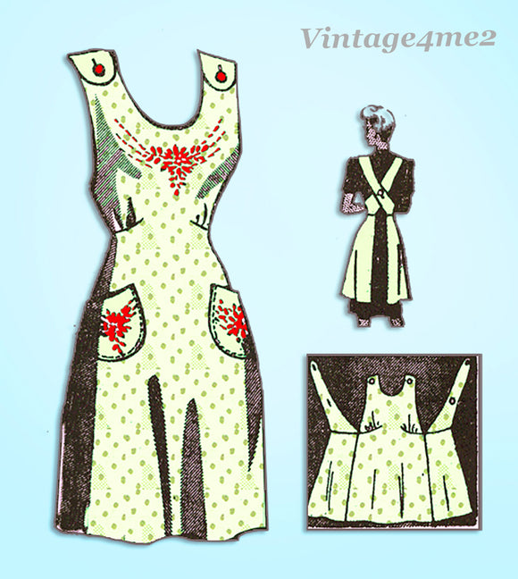Anne Adams 4938: 1940s Misses Embroiderd Apron Sz 36-38 B Vintage Sewing Pattern