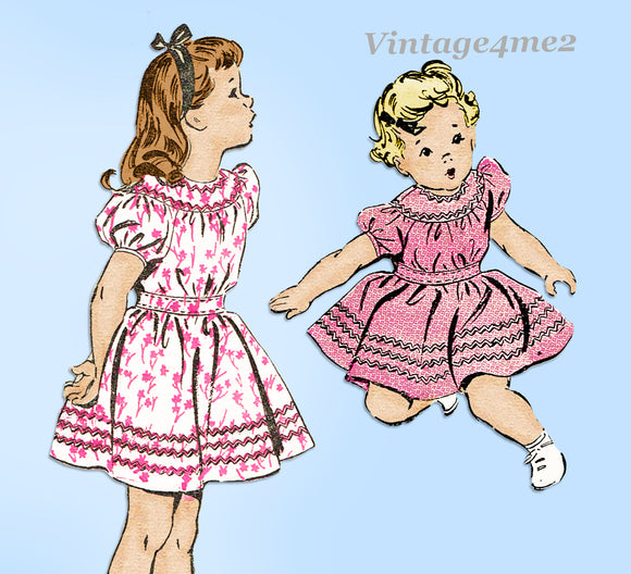 Advance 4248: 1940s Cute Toddler Girls Dress Sz 4 Vintage Sewing Pattern