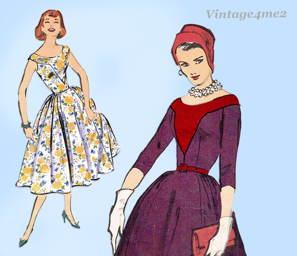 Advance 8346: 1950s Stunning Misses Party Dress Sz 33 B Vintage Sewing Pattern