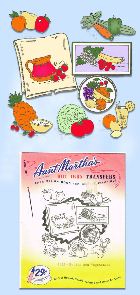 1960s Aunt Martha's Embroidery Transfer 3632 FF Fruit Vegetable Motifs –  Vintage4me2