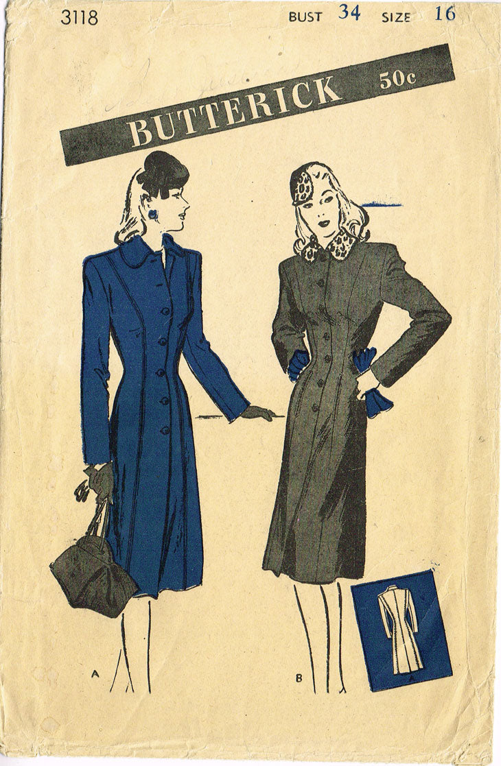 1940s Vintage Butterick Sewing Pattern 3118 Stylish Misses