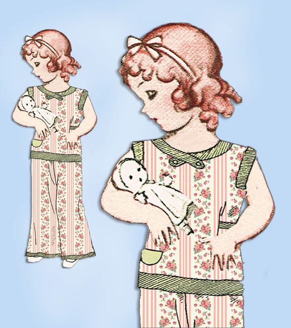 1930s Vintage Butterick Sewing Pattern 4822 Darling Toddler Girls Pajamas Size 2