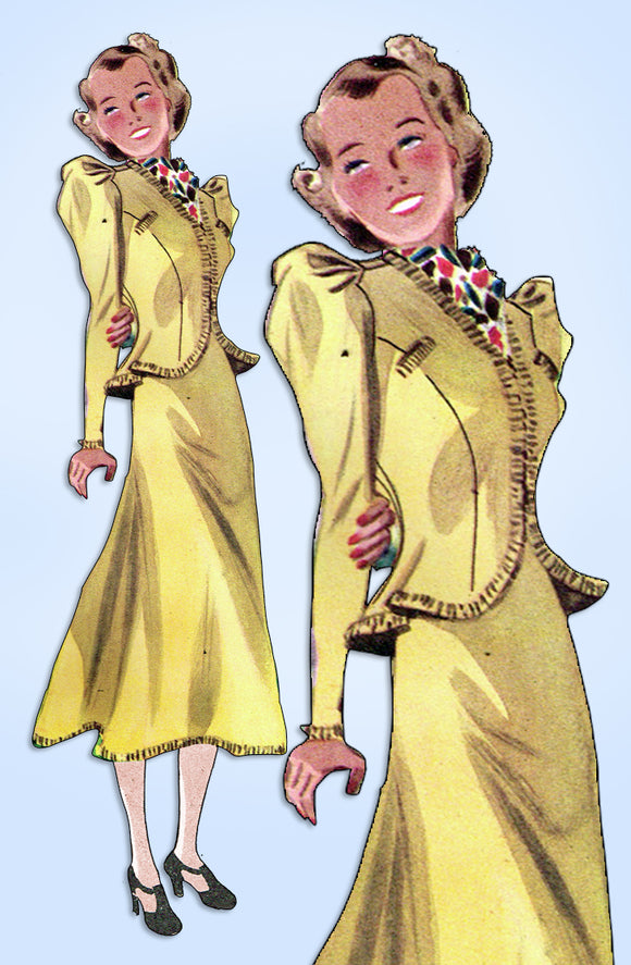 1930s Original Vintage Butterick Pattern 7141 Junior Misses 2 PC Dress Size 33 B