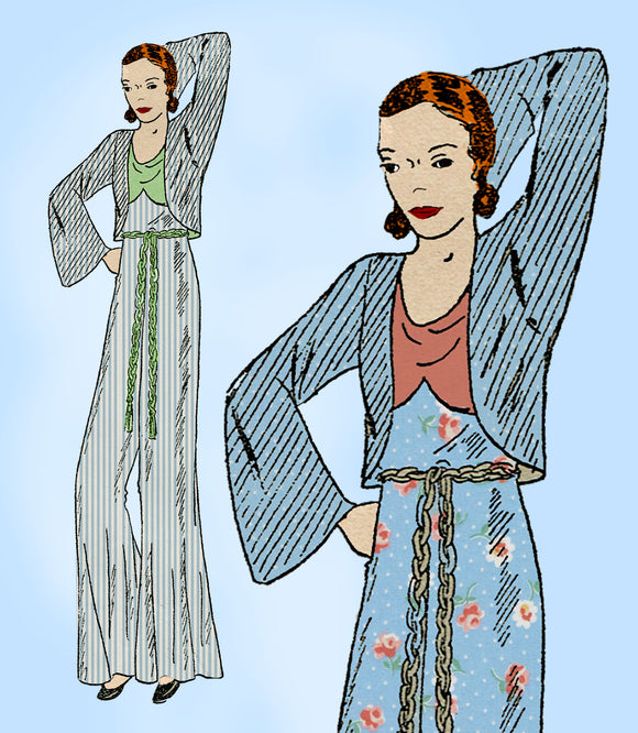 Du Barry D 484: 1930s Rare Plus Size Lounging Pajamas 40B Vintage Sewing Pattern - Vintage4me2
