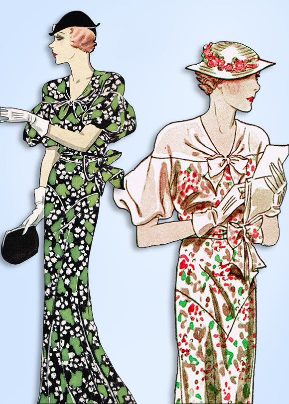 1930s Original Vintage Excella Pattern 3986 Misses Evening Gown or Dress Sz 32 B