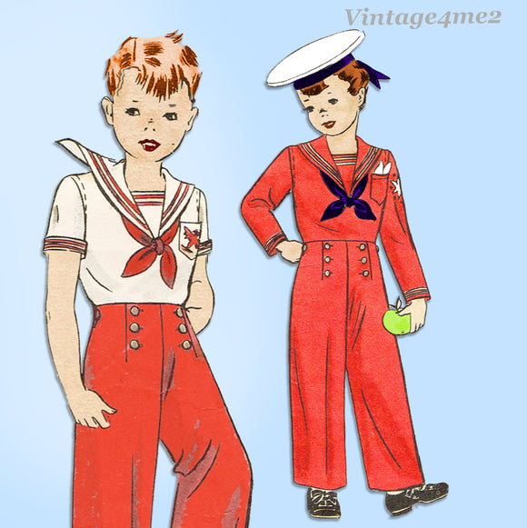 1940s Vintage Hollywood Pattern 735 WWII Toddler Boys Sailor Suit Size 4