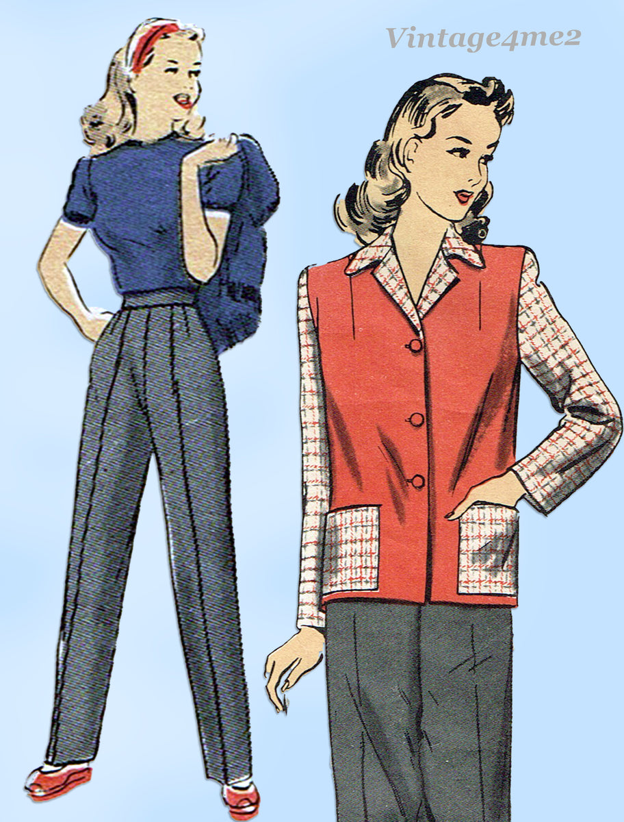 Hollywood 1348: 1940s Misses Pants Suit Sz 32 B Vintage Sewing Pattern –  Vintage4me2