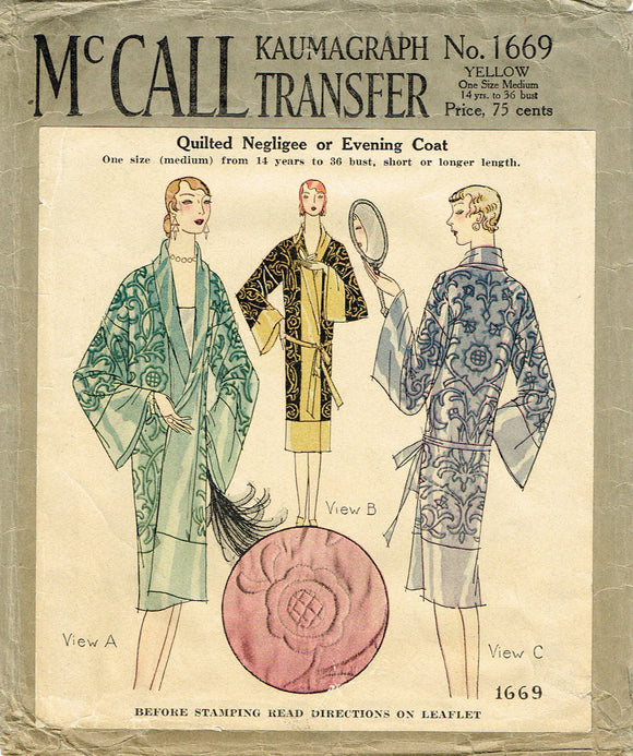McCall's 1669: 1920s Quilted Negligee or Evening Coat Med Vintage Sewing Pattern - Vintage4me2