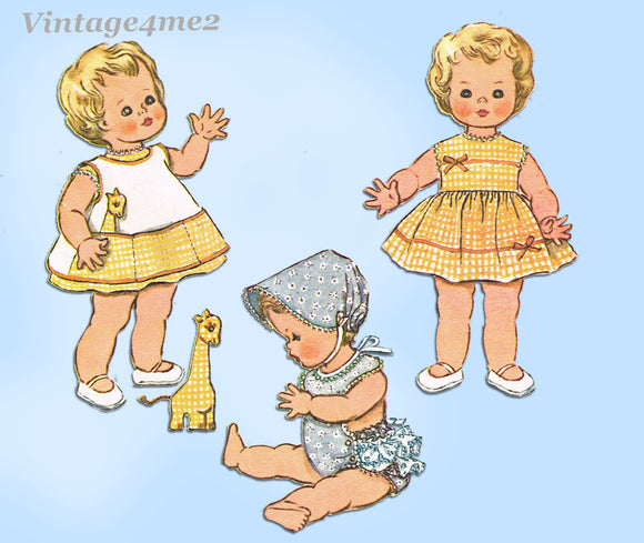 McCalls 2468: 1960s Cute 22-23 Inch Baby Doll Clothes Set Vintage Sewing Pattern