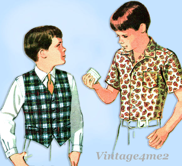 1960s Vintage McCalls Sewing Pattern 8971 Uncut Toddler Boy's Shirt & Vest Sz 4