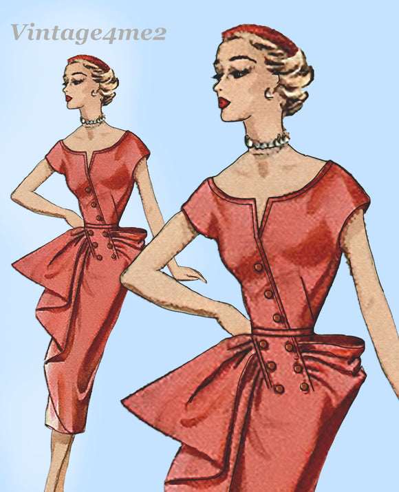Modes Royale 1170: 1950s Uncut Sexy Cocktail Dress Sz 30B Vintage Sewing Pattern