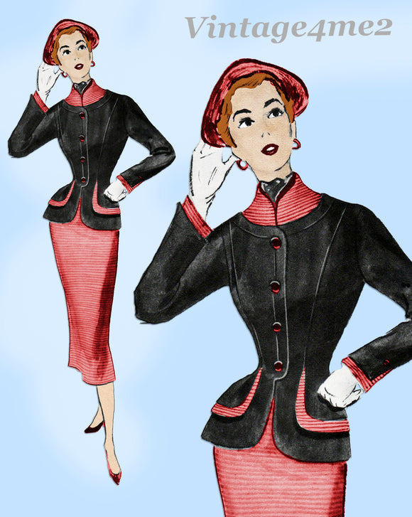 Modes Royale 1112: 1950s Rare Misses Designer Suit Sz 30B Vintage Sewing Pattern