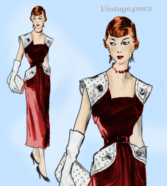 Modes Royale 876: 1950s Rare Misses Designer Dress Sz 30B Vintage Sewing Pattern