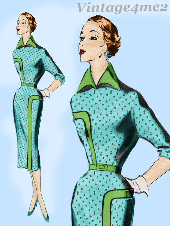 Modes Royale D24: 1950s Rare Misses Designer Dress Sz 30B Vintage Sewing Pattern