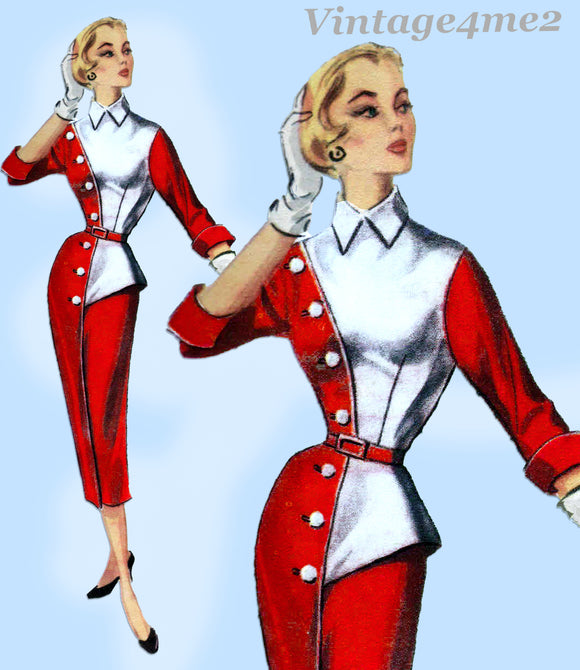 Modes Royale D78: 1950s Rare Misses Designer Dress Sz 30B Vintage Sewing Pattern