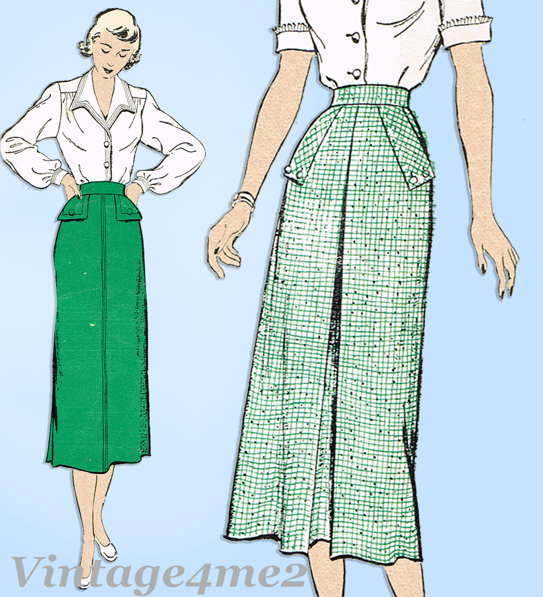 New York 372: 1950s Uncut Misses Skirt w Pockets Sz 24 W