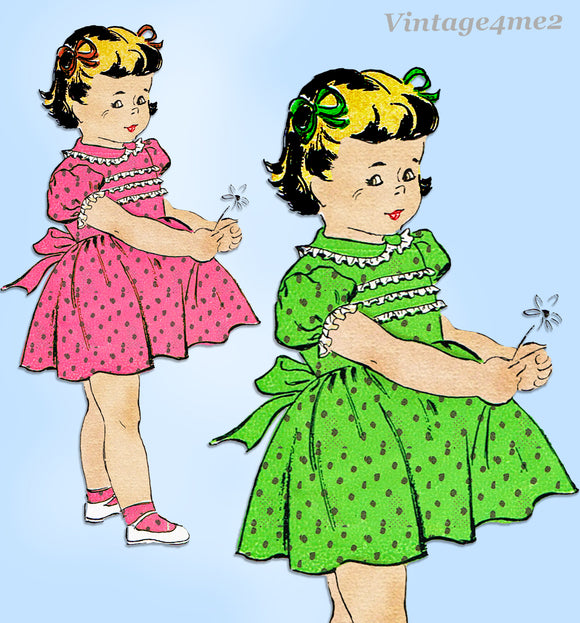1950s Vintage New York Sewing Pattern 845 Sweet Uncut Baby Girls Dress Sz 6 mos