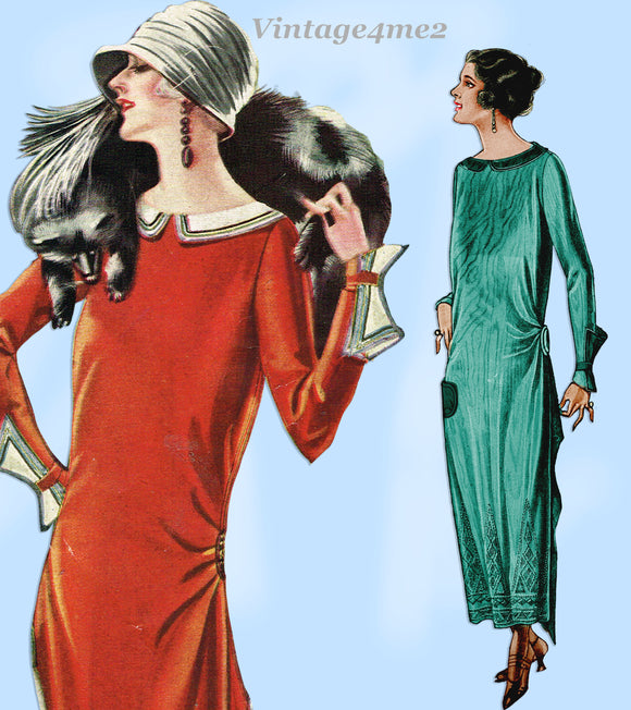 Pictorial Review 1938: 1920s Plus Size Flapper Dress 42B Vintage Sewing Pattern