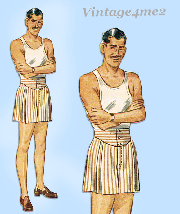 Simplicity 1960: 1940s Classic Men's Boxer Shorts Sz 34 W Vintage Sewing Pattern