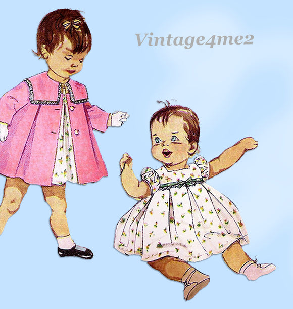 1960s Vintage Simplicity Sewing Pattern 3843 Baby Girls Dress and Coat Size 2