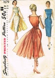 1950s Vintage Simplicity Sewing Pattern 1679 Misses Cocktail Dress w Drape 36 B