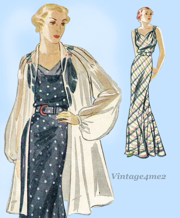 Simplicity 1742: 1930s Rare Evening Gown & Coat Size 34 B Vintage Sewing Pattern
