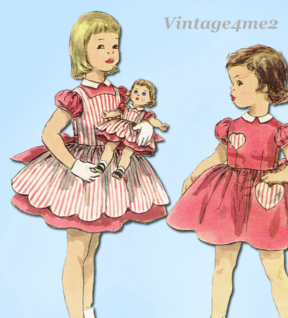 1950s Vintage Simplicity Sewing Pattern 1745 Baby Girls Dress Matching Doll Sz 2