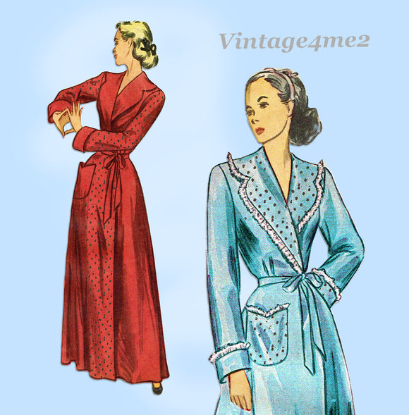 Simplicity 2236: 1940s Misses Floor Length Housecoat 36B Vintage Sewing Pattern