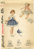 1940s Vintage Simplicity Sewing Pattern 3213 Cute Toddler Girls Sun Dress & Bonnet -- Size 4