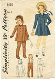 Simplicity 3535: 1930s Toddler Girls Coat and Hat Size 4 Vintage Sewing Pattern