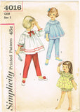 Simplicity 4016: 1960s Toddler Girls Shortie Pajamas Vintage Sewing Pattern Size 2