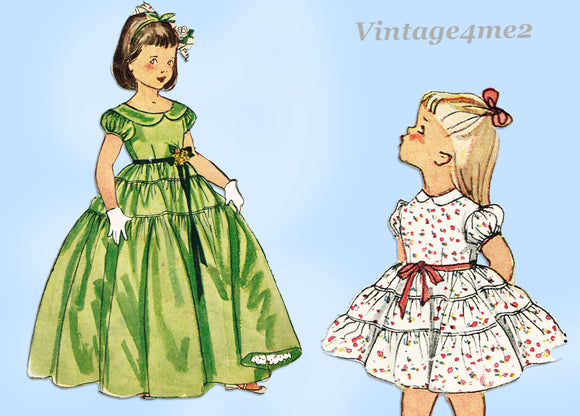1950s Vintage Simplicity Sewing Pattern 4135 Toddler Girls Party Dress or Gown Sz6