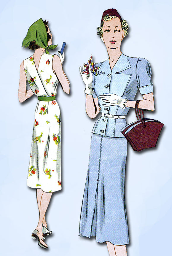 1930s Vintage Vogue Sewing Pattern 8060 Rare Misses Sun Dress and Jacket Size 18 - Vintage4me2
