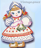 1950s VTG Vogart Embroidery Transfer 272 Little Dutch Girl DOW Tea Towels Uncut