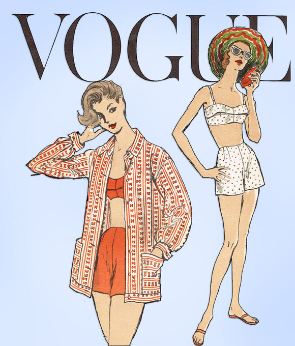 1950s Original Vintage Vogue Pattern 8867 Uncut Misses 2 Piece Bathing Suit 32 B