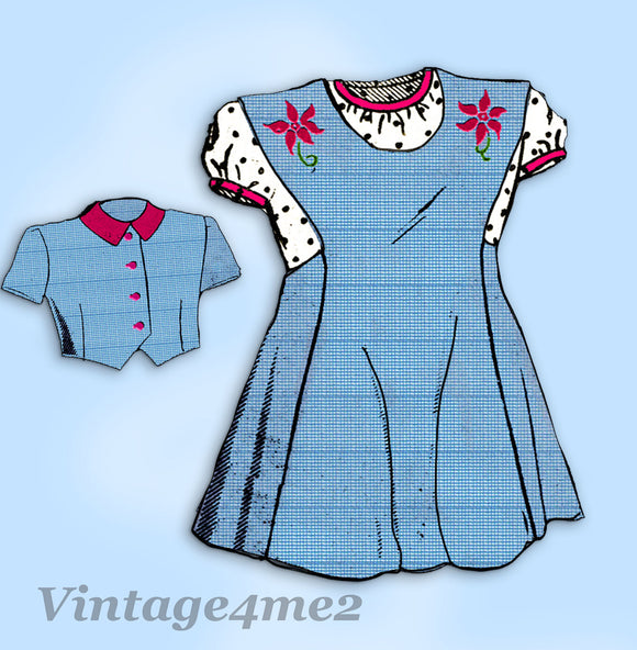 Anne Adams 4647: 1940s Cute Baby Girls Feedsack Suit Sz 1 Vintage Sewing Pattern
